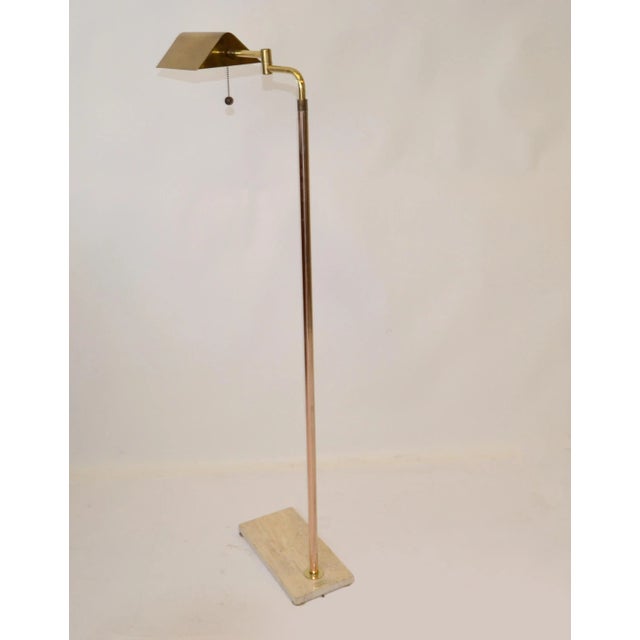 Mid-Century Modern Italian Brass Swing Arm Floor Reading Lamp Rectangle Genuine Taupe Marble Base For Sale - Image 3 of 13