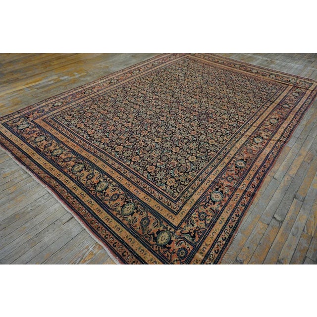19th Century 1890s Blue Navy Antique Floral Herati Pattern Senneh Formal Knotted Wool Rug For Sale - Image 5 of 12