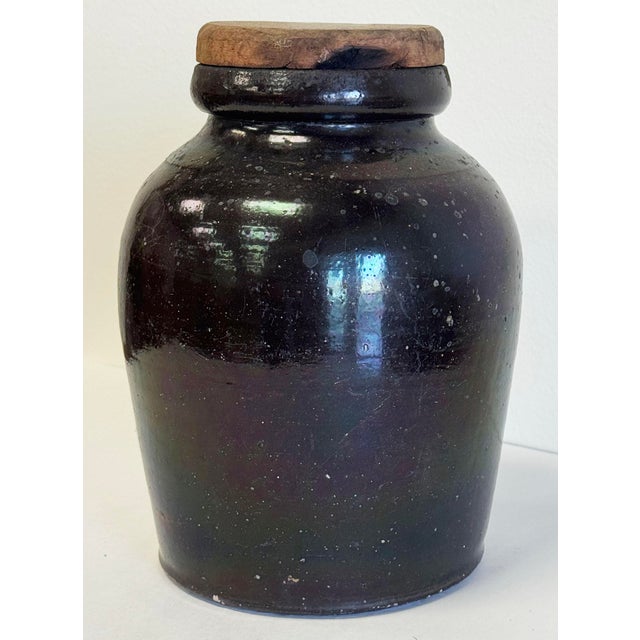 Antique Primitive Crock Jar With Wood Lid For Sale In Kansas City - Image 6 of 11