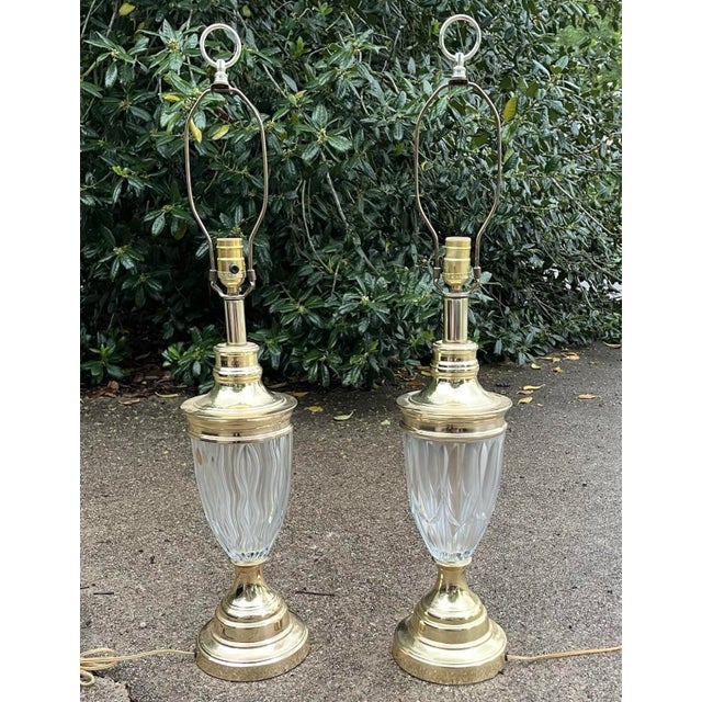 Contemporary Vintage Dresden Bleikristall Crystal & Brass Large Table Lamps - a Pair For Sale - Image 3 of 12