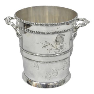 Early 20th Century Victorian Henry Hicks Silver Plated S Monogram Champagne Chiller Wine Ice Bucket For Sale