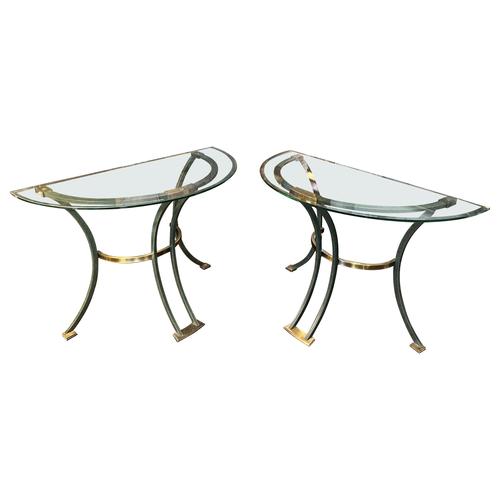 Italian Brass and Patinated Verdigris Bronze Demi-Lune Console Tables, 1980, Set of 2 For Sale - Image 16 of 16