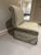Custom wide seat slipper chair with beautiful nailhead design. Fabric is water stained on the surface, cleaning has not...