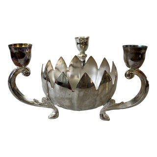 Vintage Silverplated Bowl & Candle Holder For Sale