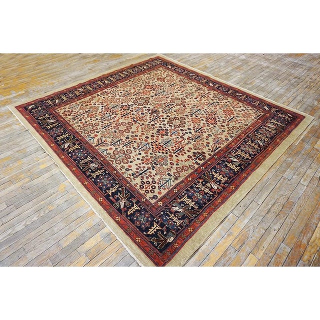 Beige 1880s Multicolor Tree of Life Tribal Shrub n.w Antique Bakshaiesh Rug Square Carpet For Sale - Image 8 of 9