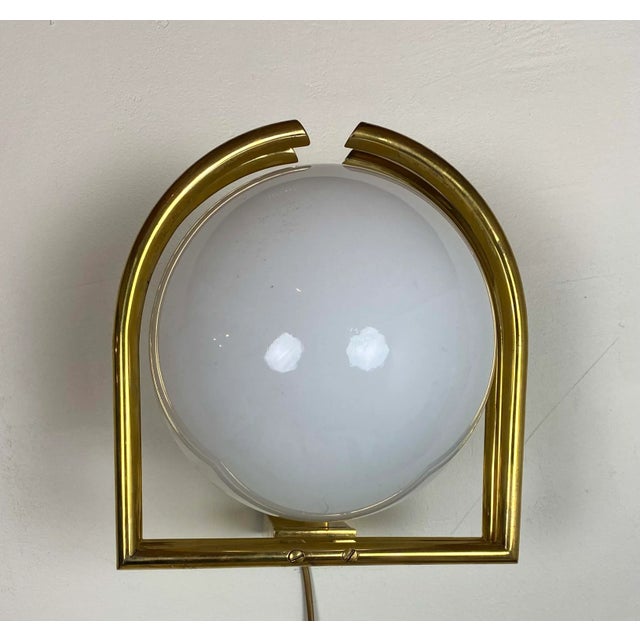 Metal Bauhaus Brass & Opaline Wall Lamp, 1930s For Sale - Image 7 of 18