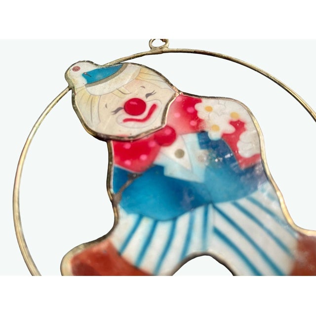 Vintage Mother of Pearl Clown Ornament, Metal Ring Suncatcher For Sale - Image 4 of 6