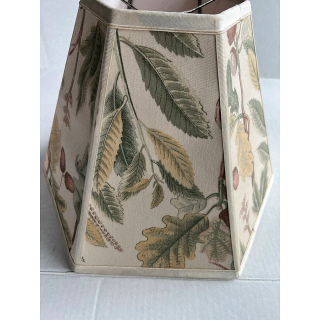 Vintage Hexagon Lampshade With Acorns and Acorn Leaf Fabric For Sale - Image 4 of 8