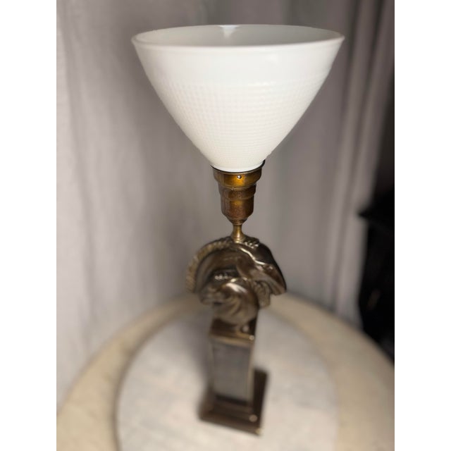 1960s Mid-Century Modern French Style Patinated Brass Double Horse Table Lamp For Sale In Dallas - Image 6 of 11