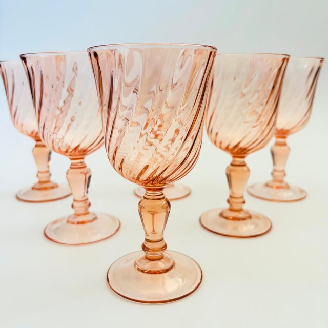 Art Nouveau Pink Swirl Wine Goblets - Set of 6 - France For Sale - Image 3 of 8