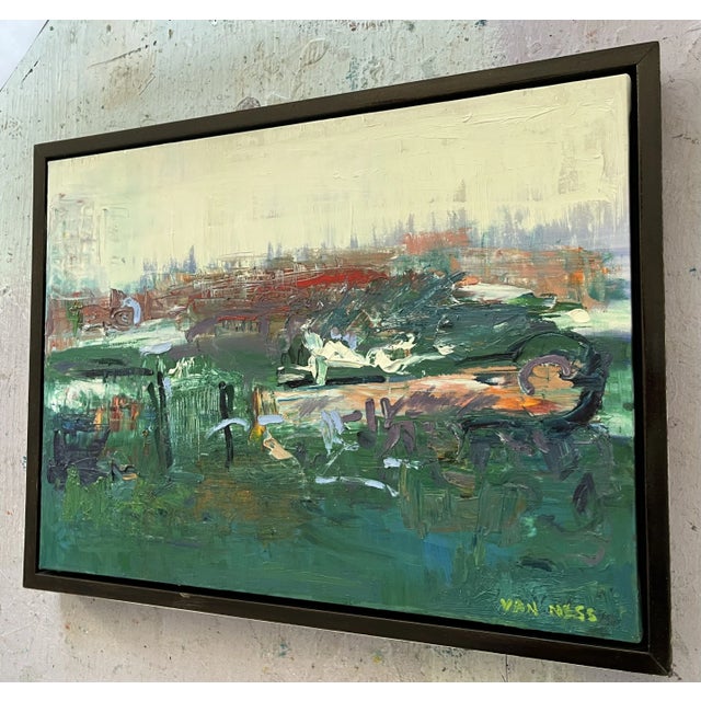 Abstract Emerald Sky, Original Oil Painting, Abstract Expressionism, by Van Ness For Sale - Image 3 of 6