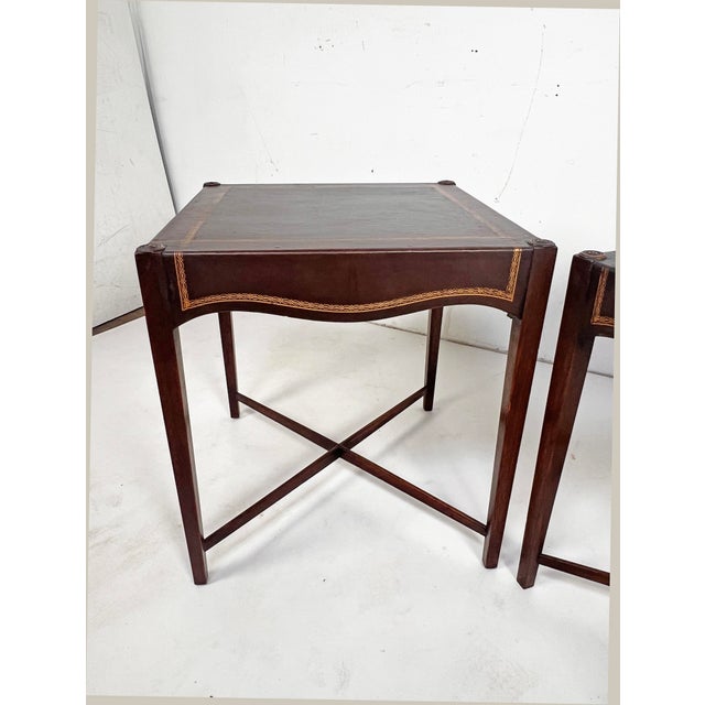 Brown C. 1940s Regency Leather and Mahogany End Tables - A Pair For Sale - Image 8 of 12