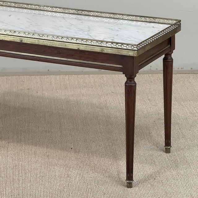 Mid-Century Louis XVI Style Mahogany Coffee Table With Carrara Marble For Sale - Image 11 of 18