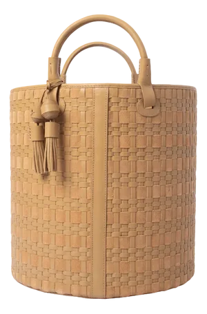 Paraty Tiras Mono Woven Leather Basket by Elisa Atheniense Home