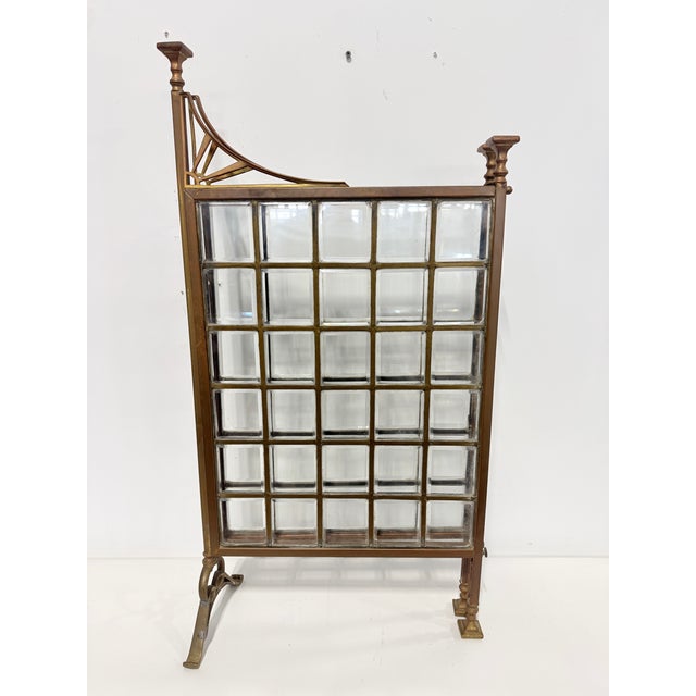 Unusual Edwardian Brass and Beveled Glass Folding Fire Screen, Late 19th C For Sale - Image 11 of 14