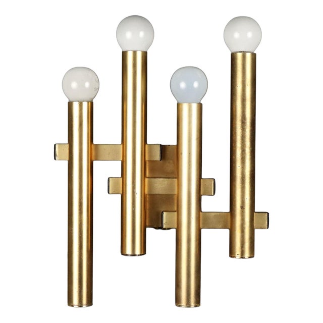 Brass-Plated Metal Wall Lamp, 1970s For Sale