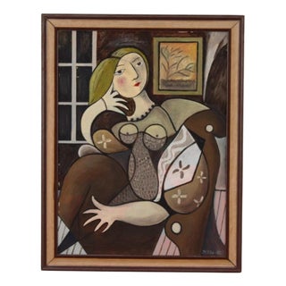 Kabe after Pablo Picasso, Sitting Portrait, 1950s, Oil on Panel, Framed For Sale