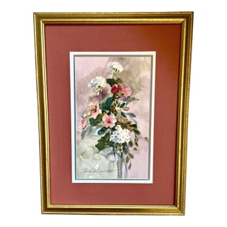 Original Hand Painted Botanical in Gilt Frame For Sale