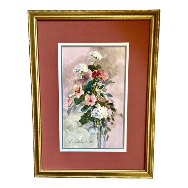 Original Hand Painted Botanical in Gilt Frame For Sale
