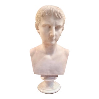 Italian Grand Tour White Marble Bust of Augustus Caesar For Sale