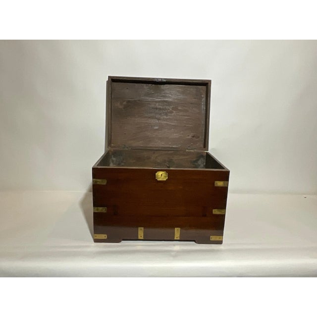 Teak and Brass Campaign Trunk For Sale - Image 9 of 10
