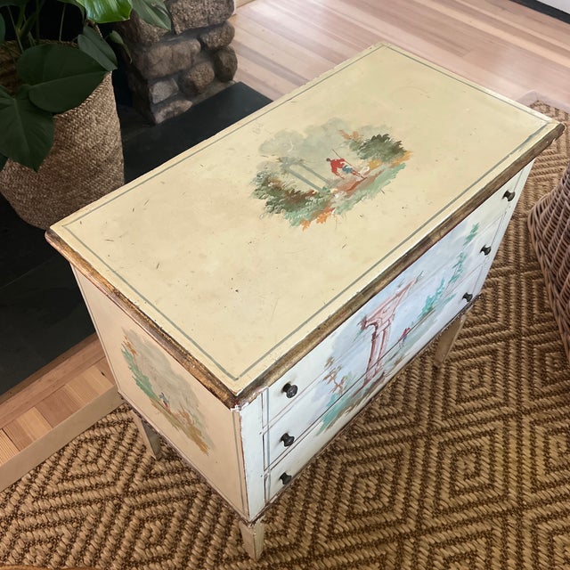 Late 19th Century Charming Petite Antique Italian Neoclassical Style Commode With Hand Painted Architectural Scene For Sale - Image 5 of 11