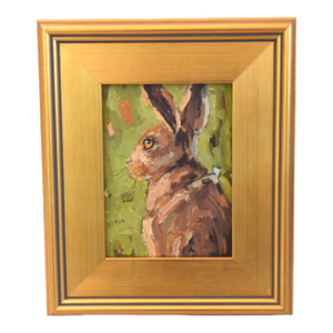 Impressionist Rabbit Hare Oil Painting Includeing the Antiuqued Gold Wood Frame