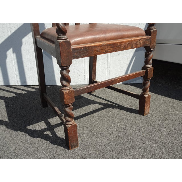 Vintage French Country Brown Oak Barley Twist Arm Chair For Sale - Image 14 of 16