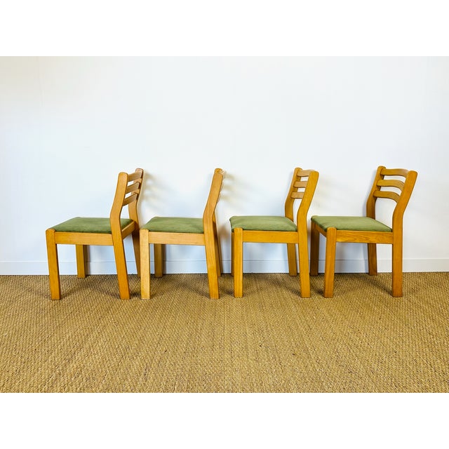 Beige Vintage Beechwood and Green Corduroy Dining Chairs, 1960s, Set of 4 For Sale - Image 8 of 18