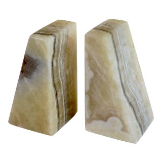 Triangle Natural Marble Alabaster Stone Bookends - Pair For Sale