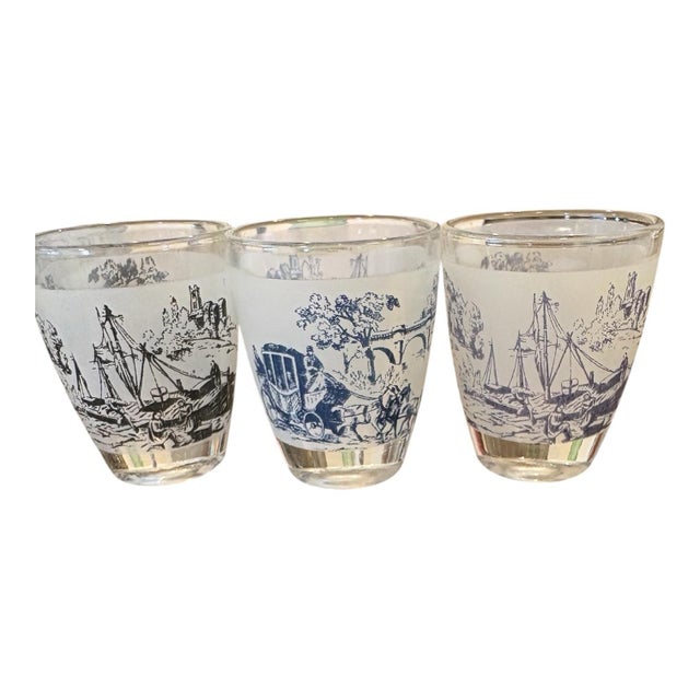 A charming six-piece vintage French barware set comprising a glass decanter with original fitted stopper and five...