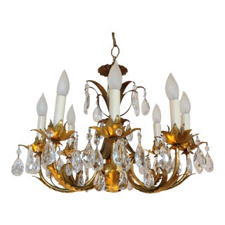 Italian Gild Tole and Crystal Chandelier For Sale