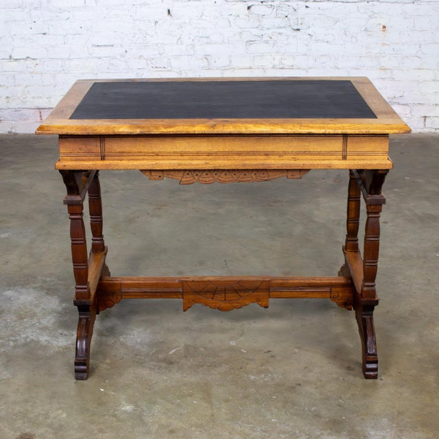 Wood Late 19th Century Eastlake Victorian Style Ladies Writing Desk Walnut Burl and Faux Leather Top For Sale - Image 7 of 18