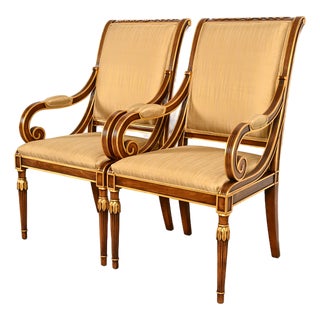 Karges French Regency Louis XVI Carved Walnut and Gold Gilt Armchairs | Pair For Sale