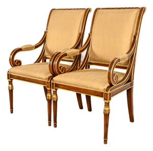 Karges French Regency Louis XVI Carved Walnut and Gold Gilt Armchairs | Pair