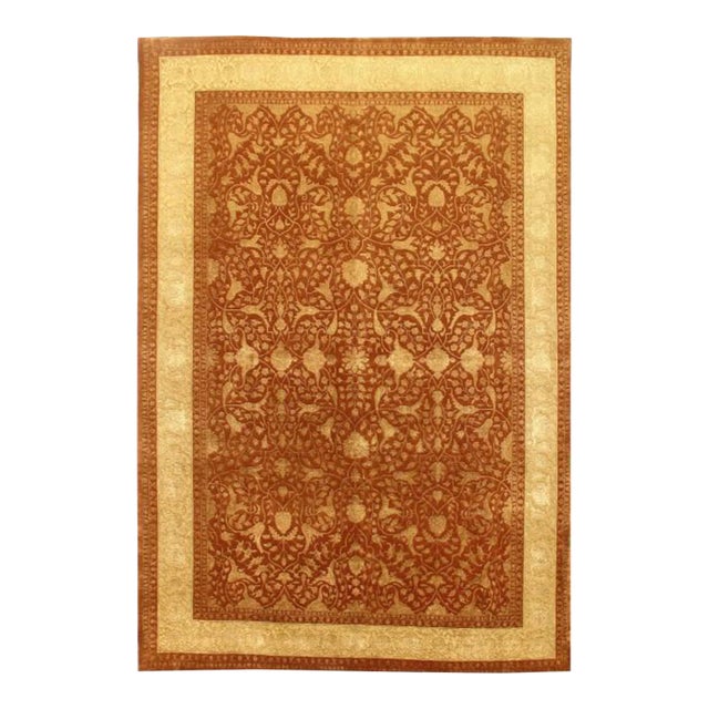 2020s Rust Color Fine Hand Knotted Silk & Wool Tabriz Design For Sale