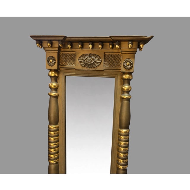 Antique American Empire Style Gilt Pier Hall Mirror Column Rosette 36” X 22” For Sale - Image 6 of 10