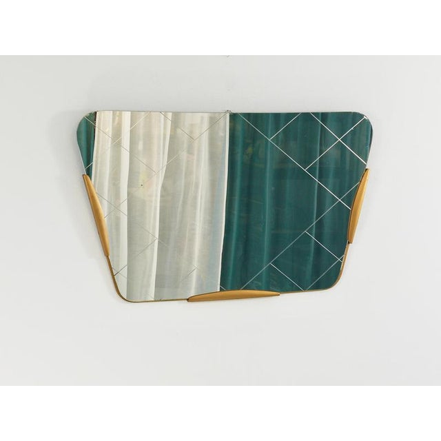1950s Large Trapezoidal Golden Wall Mirror with Engraved Diamond Pattern by Gio Ponti, 1950s For Sale - Image 5 of 15