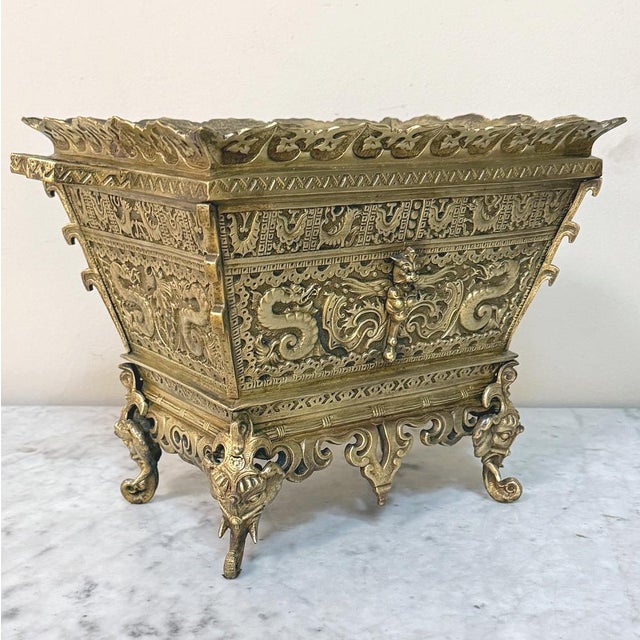 Chinoiserie 19th Century French Chinoiserie Bronze Jardiniere ~ Planter For Sale - Image 3 of 12
