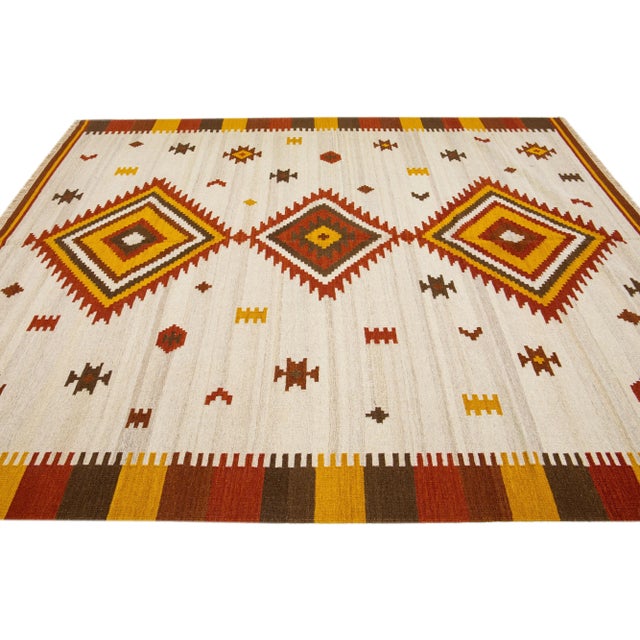 2020s 2020s Modern Kilim Handmade Multicolor Geometric Wool Rug For Sale - Image 5 of 7