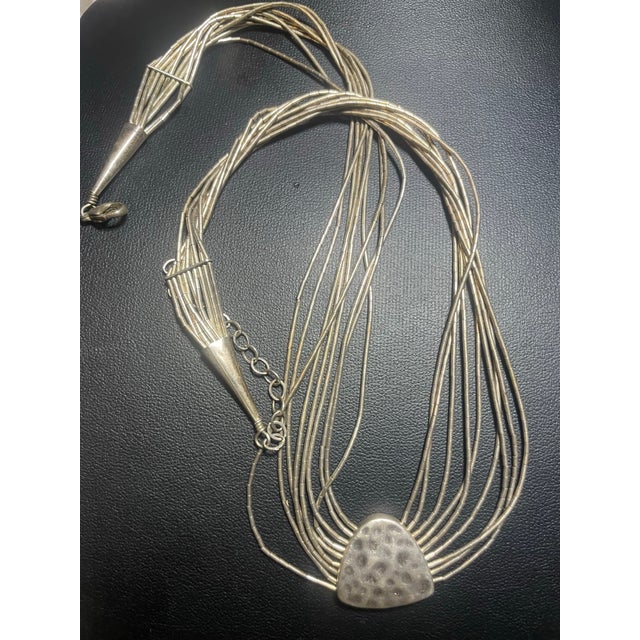 1990s 1990s Silapada Multi Strand Liquid Silver Necklace With Hammered Sterling Silver Pendant For Sale - Image 5 of 6