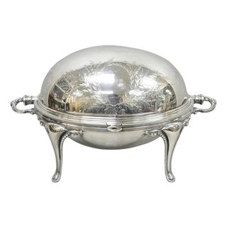 Antique Elkington & Co English Silver Plated Chafing Dish Revolving Dome Warmer For Sale