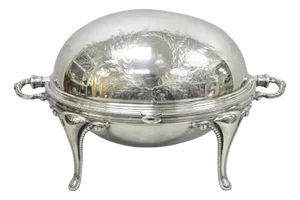 Antique Elkington & Co English Silver Plated Chafing Dish Revolving Dome Warmer