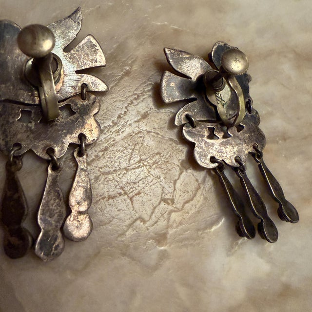 Vintage DoveMexican Sterling Silver Earrings Matilde Poulat Matl Turquoise Coral For Sale - Image 11 of 15