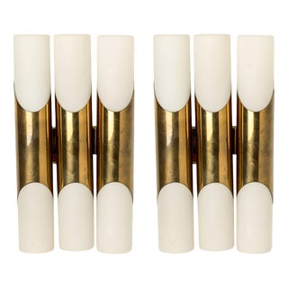 Wall Sconces in Opaline Glass with Brass Tubes from Raak, 1970s, Set of 2 For Sale