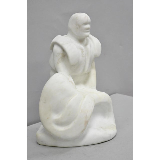 Vintage Seymour Shuren Modern White Carved Marble Male Soldier Figure Sculpture For Sale - Image 15 of 16