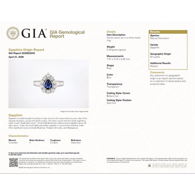 Gia Certified Platinum 900 Blue Sapphire and Natural Diamond Ring, Size 6.25 For Sale - Image 13 of 13