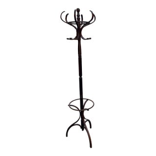 Vintage Wooden Hand Carved Tall Coat Rack/Hat Rack For Sale