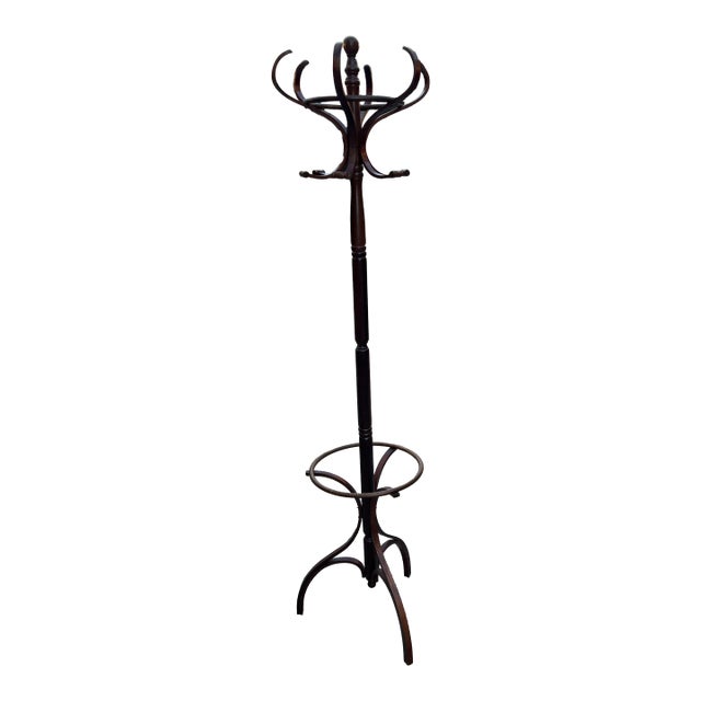 Vintage Wooden Hand Carved Tall Coat Rack/Hat Rack For Sale
