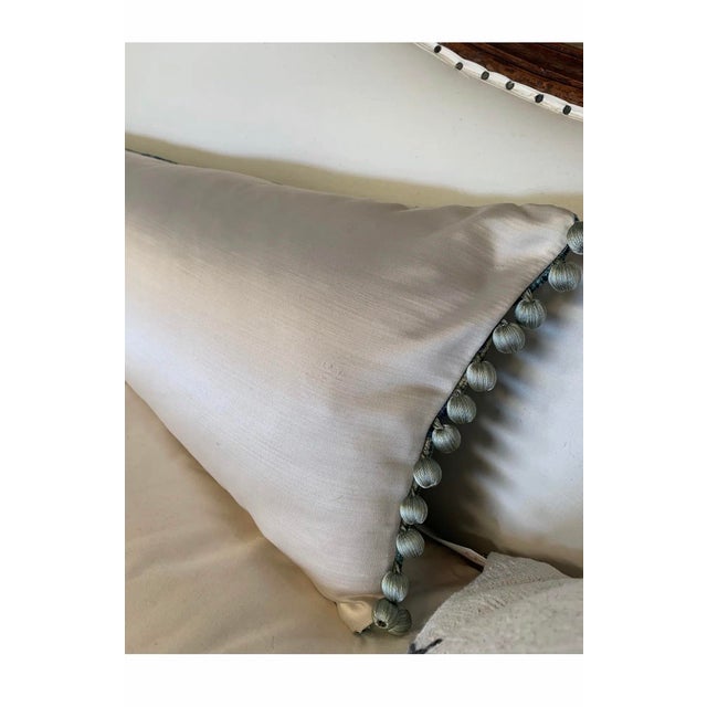 2010s Blue Velvet Lumbar Pillow With Silk Backing For Sale - Image 5 of 7